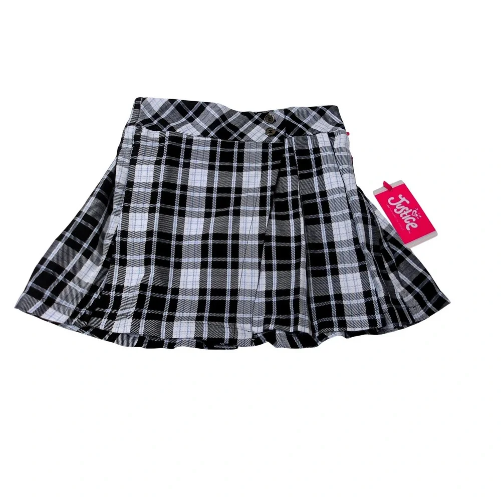 Justice Plaid Pleated Skirt‎ Girls Black White Blue Size 10 / #26102